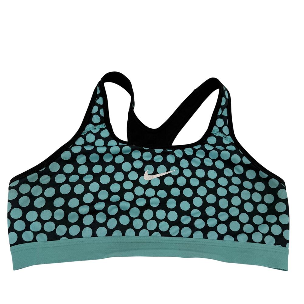 Nike Pro Dri-Fit Halter Black & Blue Polka Dot Sports Bra Size Large
